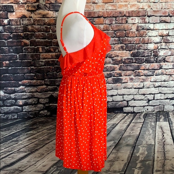 Poppy Red Polkadot Vneck Spaghetti strap Dress - Picture 3 of 7